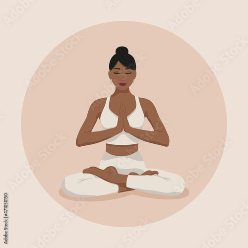 Yoga. Meditating woman in lotus position. Vector illustration.