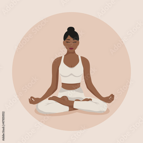 Yoga. Meditating woman in lotus position. Vector illustration. © Li Li