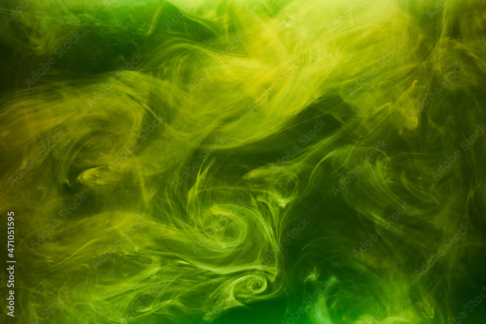 Green smoke on black ink background, colorful fog, abstract swirling emerald ocean sea, acrylic paint pigment underwater Green smoke on black ink background, colorful fog, abstract swirling emerald ocean sea, acrylic paint pigment underwater