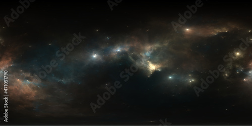 Fototapeta Naklejka Na Ścianę i Meble -  360 degree space background with nebula and stars, equirectangular projection, environment map. HDRI spherical panorama.