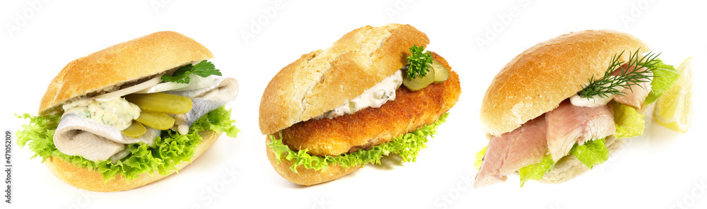 Various Fish Buns isolated on white Background Various Fish Buns isolated on white Background