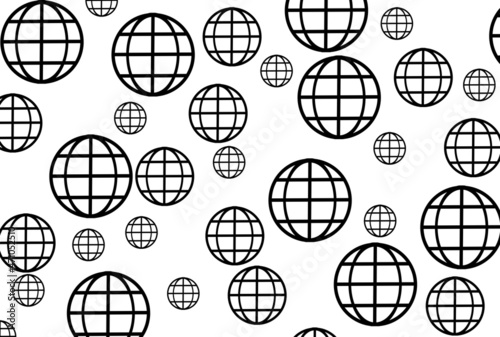 Background, banner and wallpaper for design. The symbol is a globe with meridians Emoji at different angles, chaotic on a white background. Pattern. 3d
