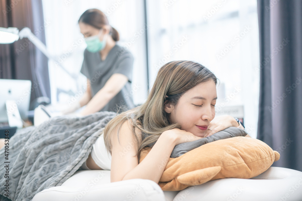 Epilation laser, hair removal or Epilation hair on woman leg. Health