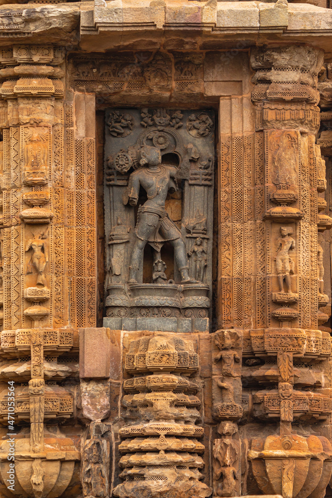 Stone sculpture of Varaha or boar Avatar of Lord Vishnu in the Parswadebata niche on the Ananta Vasudeva Temple. Bhubaneswar, Odisha, India. Stone sculpture of Varaha or boar Avatar of Lord Vishnu in the Parswadebata niche on the Ananta Vasudeva Temple. Bhubaneswar, Odisha, India.