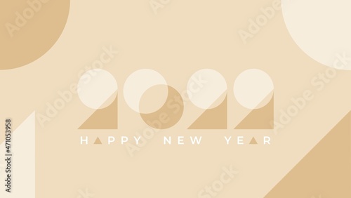 2022 Happy New Year Abstract banner design in retro style made of various geometric shapes in perfect colors. Landing Page. Brochure. Card. Template.