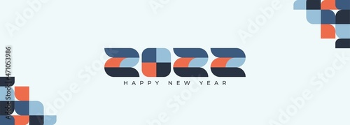 2022 Happy New Year Abstract banner design in retro style made of various geometric shapes in perfect colors. Landing Page. Brochure. Card. Template.