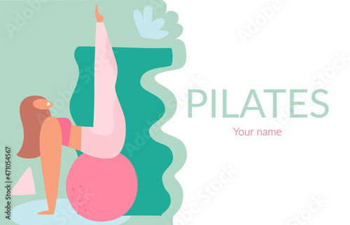 Young funny woman doing fitness exercise on a ball