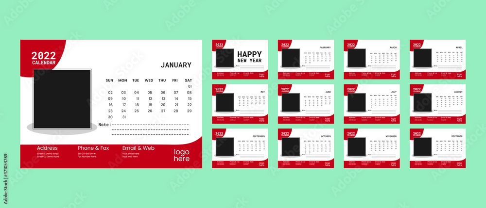 Amazing desk Calendar template for the year 2022 A set of pages for 12 months and cover page of 2022 Vector illustration Amazing desk Calendar template for the year 2022 A set of pages for 12 months and cover page of 2022 Vector illustration