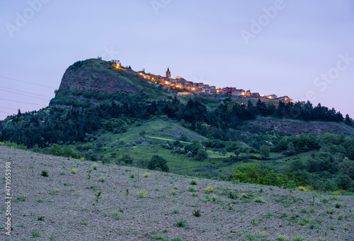 View of Cairano town at sunrise in Irpinia, Campania, Italy.