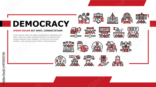 Democracy Government Politic Landing Web Page Header Banner Template Vector. Democracy Parliament And Political Voting, Citizen Patriotism Justice, Majority Rules And Minority Rights Illustration
