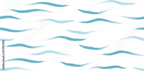 Seamless Wave Pattern, Hand drawn cute water vector background. Watercolor sea brush smears, baby paint lines design