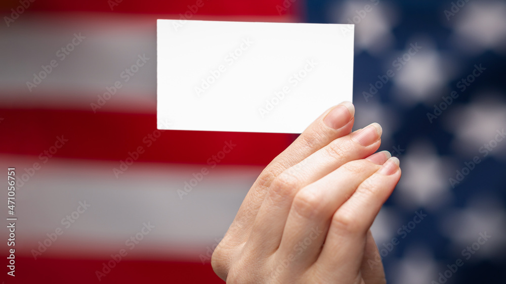 Happy hour text on a card. American flag background. Happy hour text on a card. American flag background.