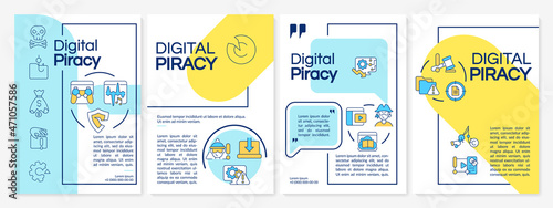 Online piracy brochure template. Materials under copyright law. Flyer, booklet, leaflet print, cover design with linear icons. Vector layouts for presentation, annual reports, advertisement pages