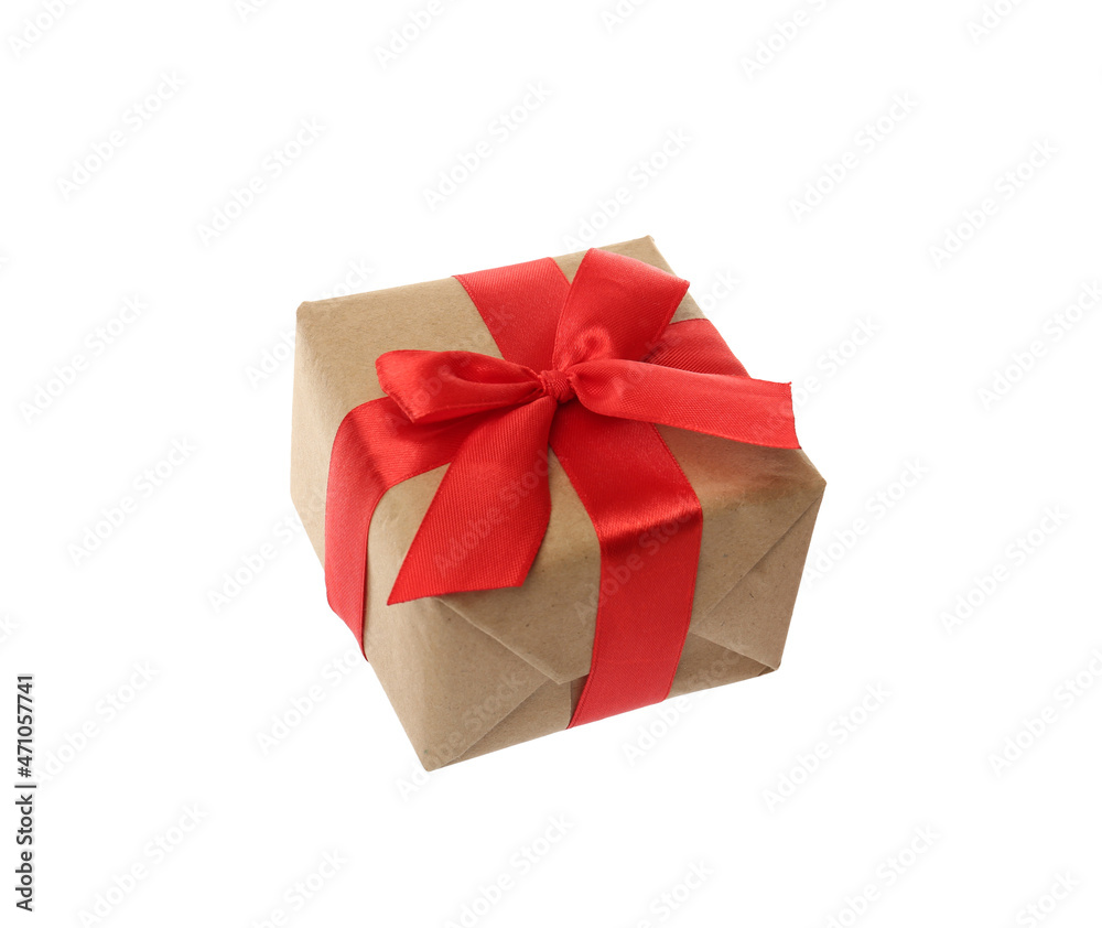 Gift box with red bow isolated on white Gift box with red bow isolated on white
