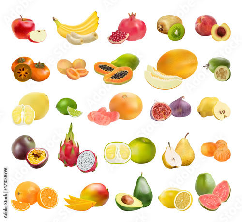 Fototapeta Naklejka Na Ścianę i Meble -  Collection of realistic fruits. Detailed illustrations.