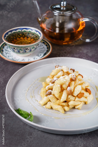 Tatar cookies with honey  pieces of dough and honey