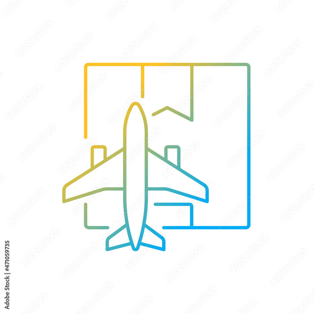Fototapeta premium Worldwide air shipping service gradient linear vector icon. Delivering goods and parcels by aircraft. Thin line color symbol. Modern style pictogram. Vector isolated outline drawing