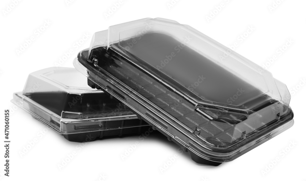 Empty plastic containers for food on white background Empty plastic containers for food on white background