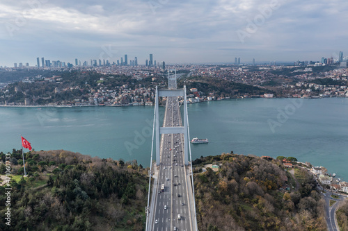 Aerial view of Patih Sultan Mehmet Koprusu, the main bridge crossing the Marmara Sea in Istanbul, Turkey. photo