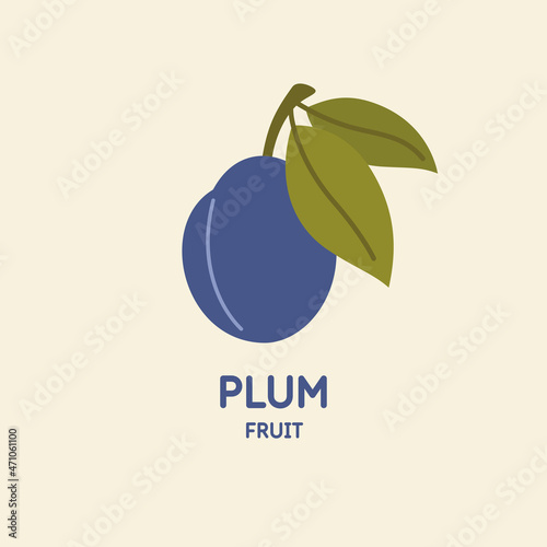 Illustration of a plum in a flat style. Isolated image on a light background. Vector icon.