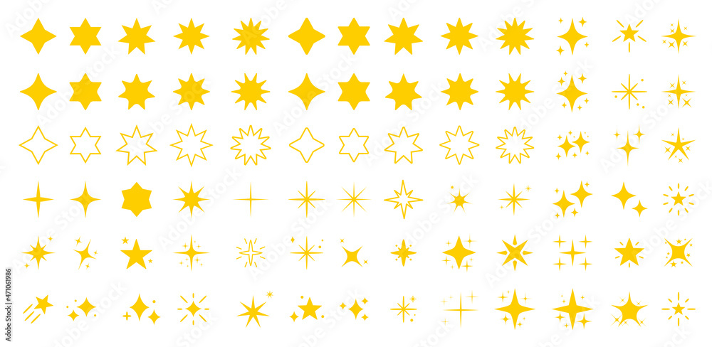 Stars set icons. Rating star signs. Stars collection. Star vector icons. Golden and Black set of Stars, isolated on transparent background.