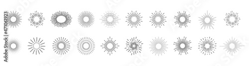 Sun icons. Sun collection. Sunset vector icons. Golden set of Sun isolated on transparent background. Stock vector.