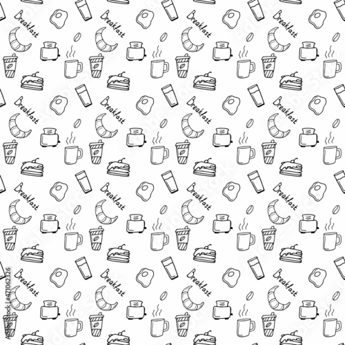 seamless pattern on the theme of breakfast in the style of doodle