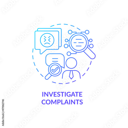 Investigate compaints blue gradient concept icon. Check workers problem in workplace. Employee monitoring abstract idea thin line illustration. Vector isolated outline color drawing