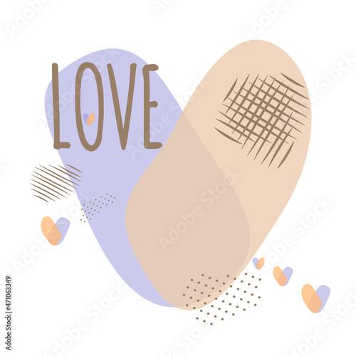 Heart in boho style, lettering Love with a careless hand, strokes and dots. Vector illustration for postcard, poster, t-shirt print.