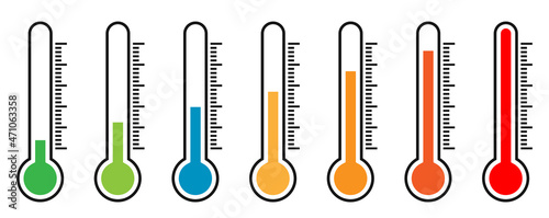 Thermometer Icon set. Temperature Scale Symbol. Weather Sign. 
