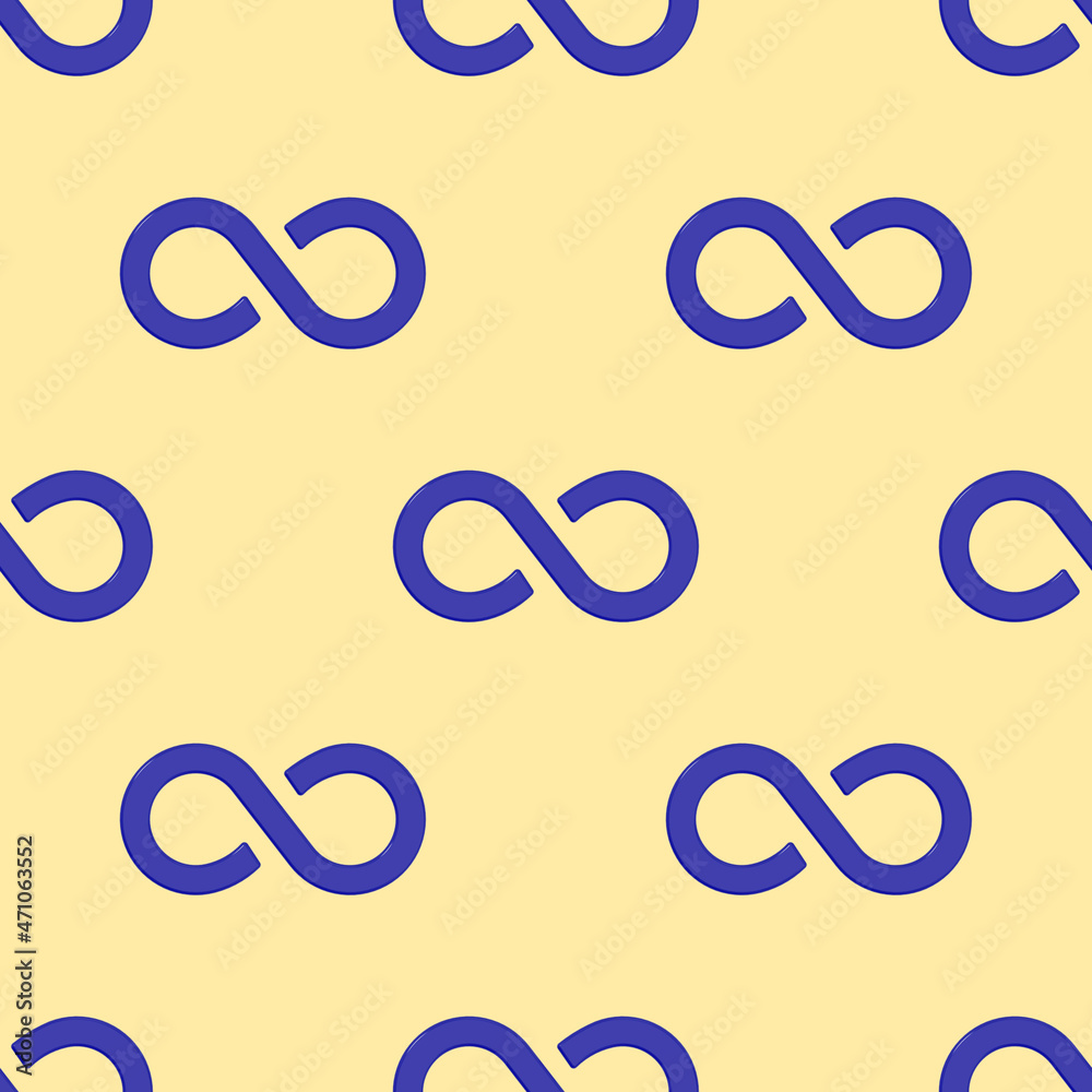 Seamless pattern. Infinity sign is blue, isolated on pastel pale yellow backgrounds. Symbol of infinity. 3D image. 3d rendering Seamless pattern. Infinity sign is blue, isolated on pastel pale yellow backgrounds. Symbol of infinity. 3D image. 3d rendering