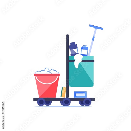 Vector cartoon equipment tools for cleaning.Different devices and chemicals for sanitation and disinfection on empty background-cleaning service and keeping clean concept,web site banner ad design