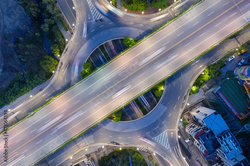 Fototapeta Naklejka Na Ścianę i Meble -  aerial view of road interchange at night