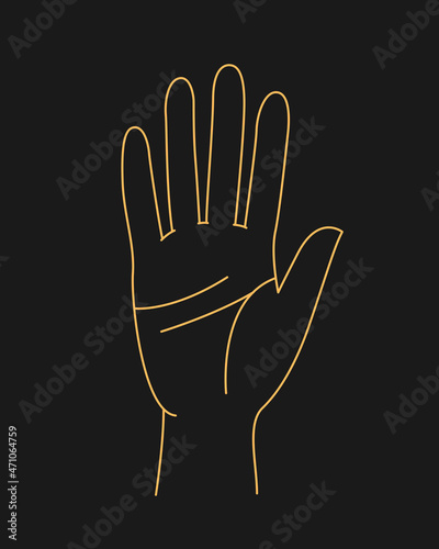 Hand with lines on the palm, vector outline illustration