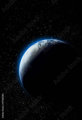 Vertical wallpaper of planet in space. Outer dark space wallpaper. Surface of planet . Sphere. View from orbit. Elements of this image furnished by NASA