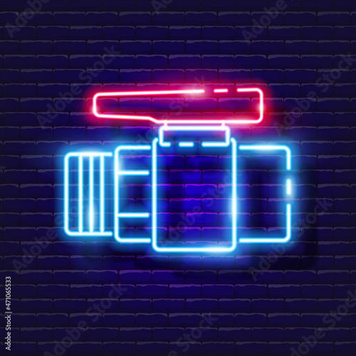 Ball valve with female thread neon icon. Irrigation system, watering system, hose and accessories glowing sign. Vector illustration for design, website, advertising, store, goods.