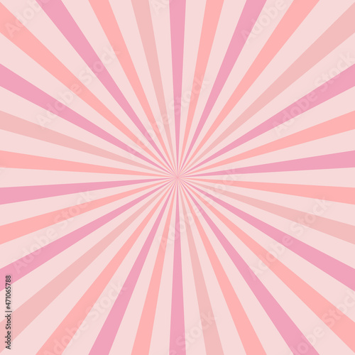 Ray burst concentric stripes vector background. Girlish romantic sunburst surface design. Pastel Pink aesthetic radial rays backdrop.