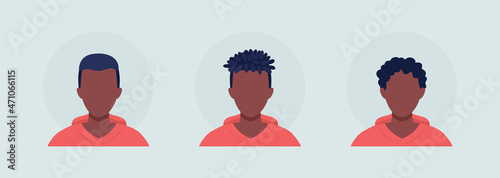 Teenage guy with three haircuts semi flat color vector character avatar set. Portrait from front view. Isolated modern cartoon style illustration for graphic design and animation pack