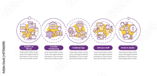 Making money online approaches vector infographic template. Selling presentation outline design elements. Data visualization with 5 steps. Process timeline info chart. Workflow layout with line icons