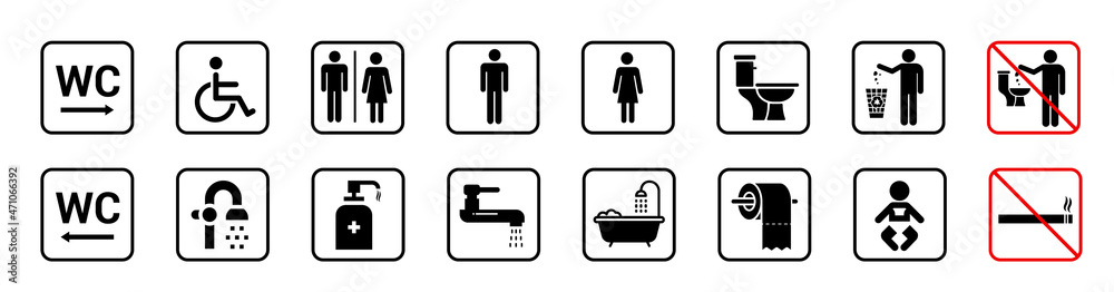 Toilet icons set toilet signs, WC signs, bathroom sign. Stock vector. Toilet icons set toilet signs, WC signs, bathroom sign. Stock vector.