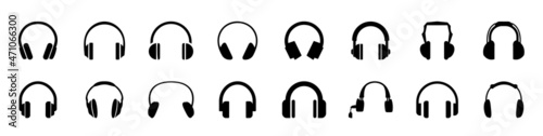 Headphones icons set. Contact us headphone. Support symbol. Headset icon set. Stock vector illustration.