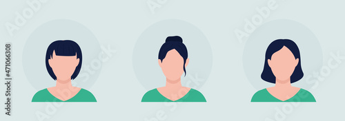 Woman with various hairdos semi flat color vector character avatar set. Casual style. Portrait from front view. Isolated modern cartoon style illustration for graphic design and animation pack