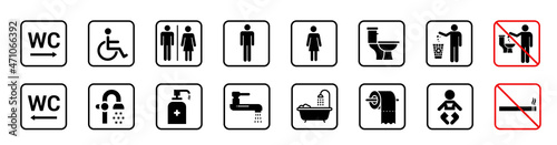 Toilet icons set toilet signs, WC signs, bathroom sign. Stock vector.