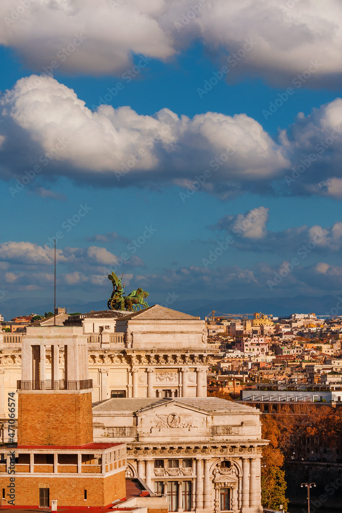 Rome historical center old skyline with beautiful clouds