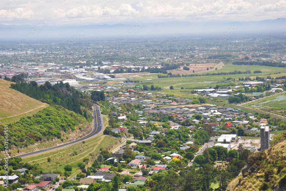 Fototapeta premium View eathcote Valley taken from a gondola of Mount Cavendish in the Port Hills. The South Island, New Zealand attractions.