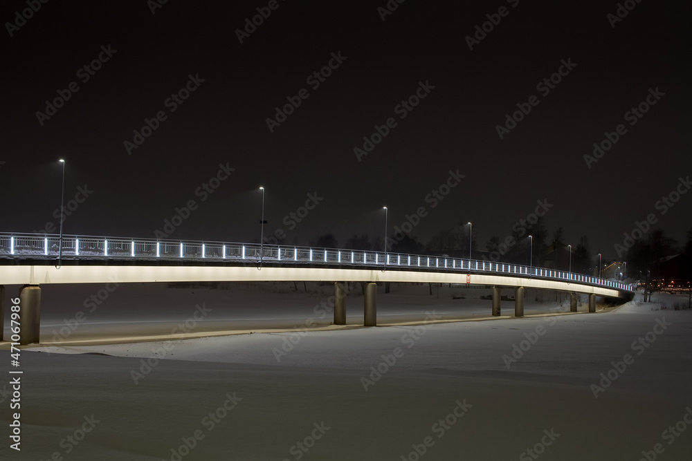 Lit Bridge On A Winter Night