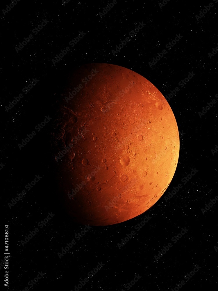 Fototapeta premium Mars isolated, rocky planet in space, surface of the planet 3d illustration.