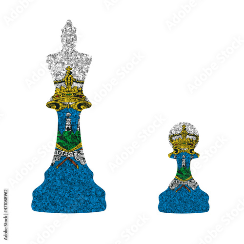 Bright glitter chess figures queen and pawn silhouettes in colors of national flag. San Marino