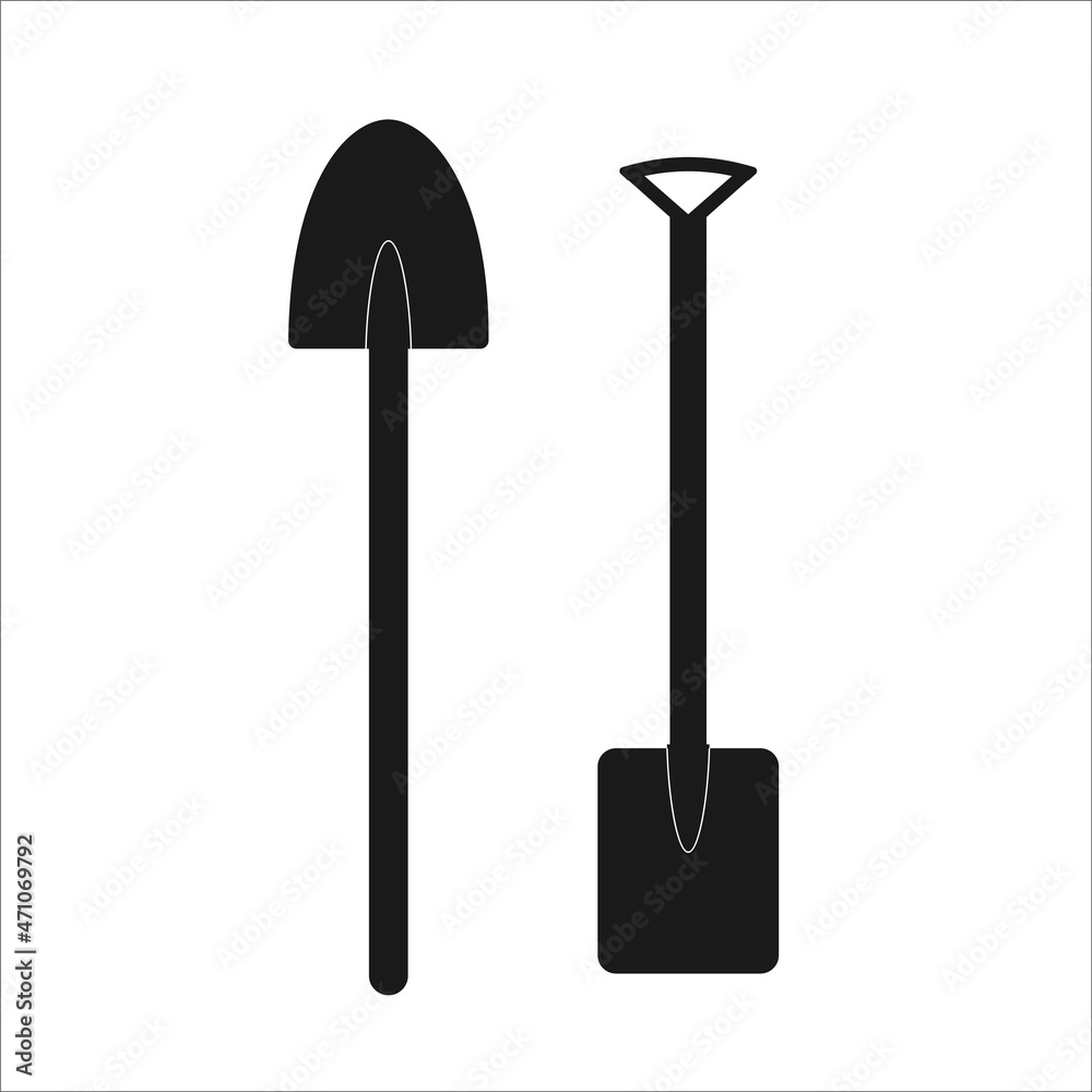 Set of garden spade and shovel. Icon design. Tool for farming and gardening. Isolated vector illustration Set of garden spade and shovel. Icon design. Tool for farming and gardening. Isolated vector illustration