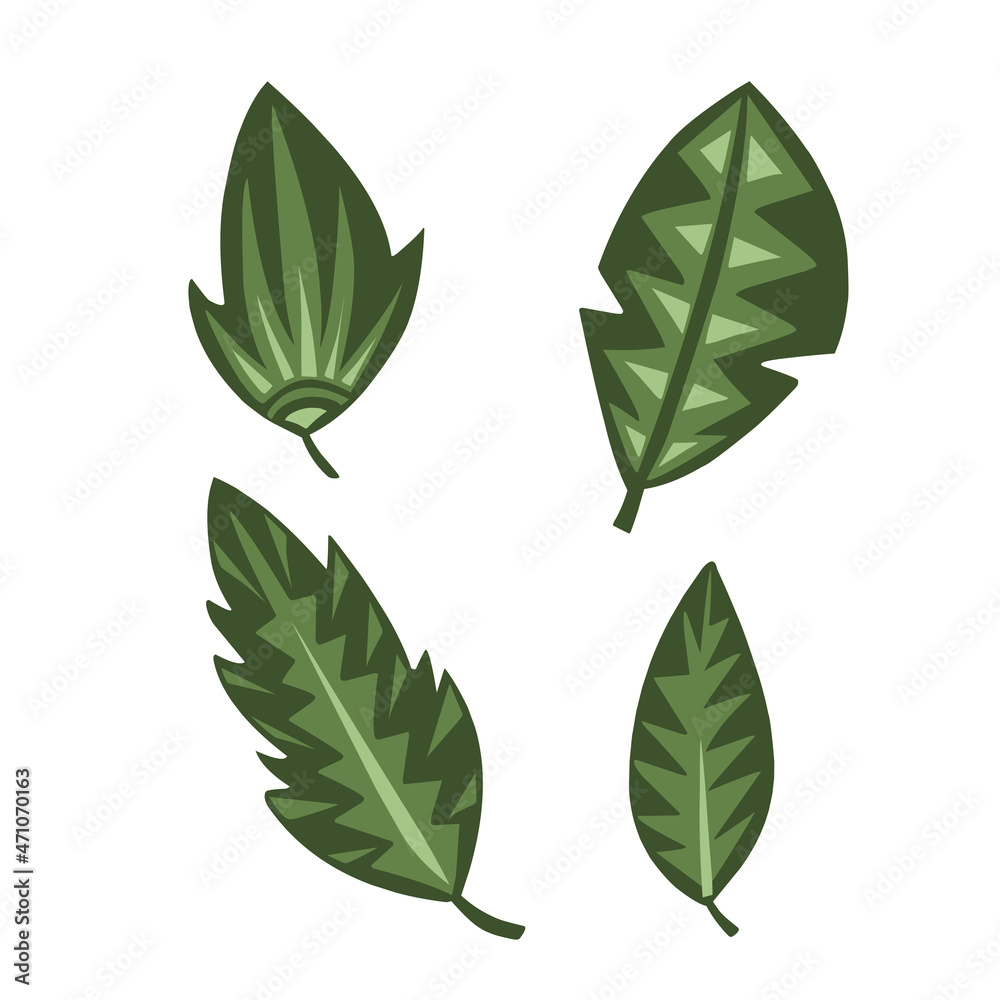 leaves set simple decorative flat vector illustration